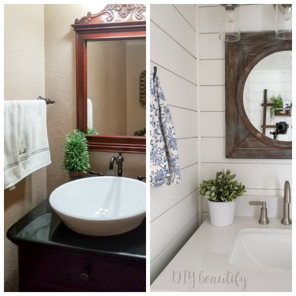 before and after farmhouse style guest bath